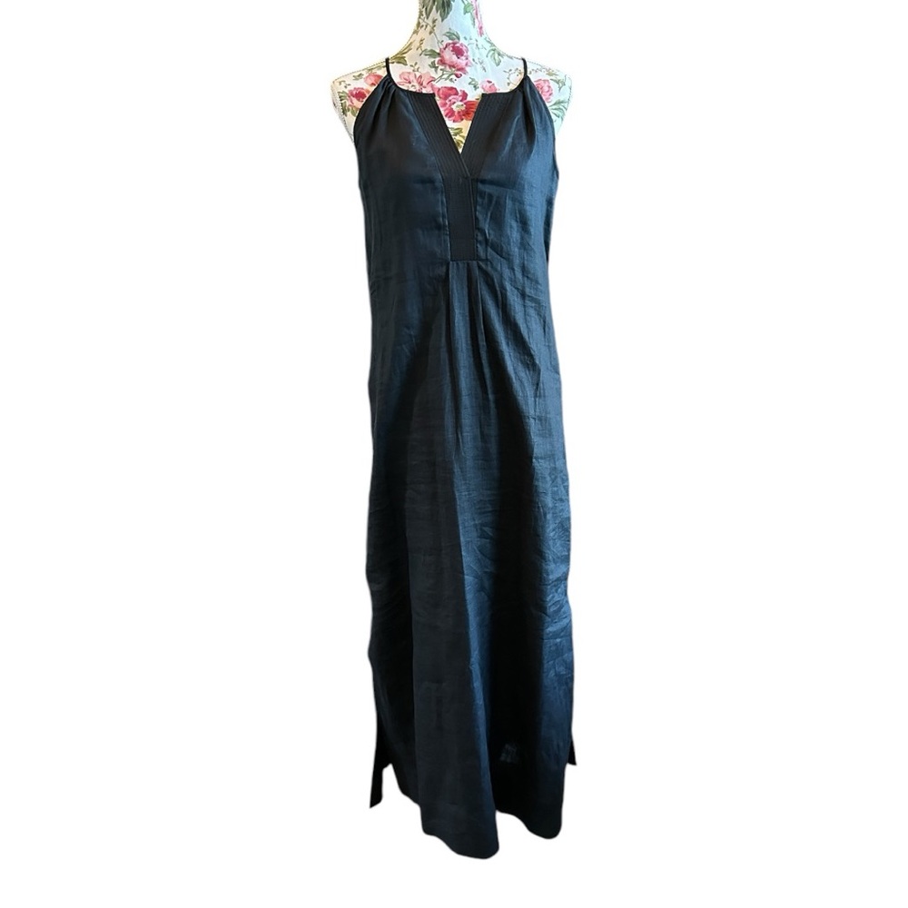 JCrew long sleeveless linen navy blue spaghetti strap x-small dress